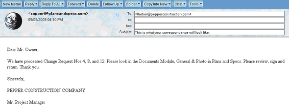 Email of communications module